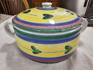 Vintage Caleca Italy Carousel Covered Casserole Dish Hand Painted Pot Bowl Lid